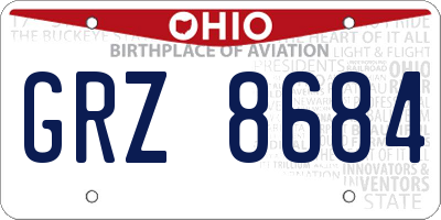 OH license plate GRZ8684
