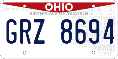 OH license plate GRZ8694