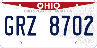 OH license plate GRZ8702