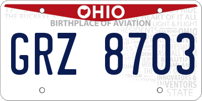 OH license plate GRZ8703