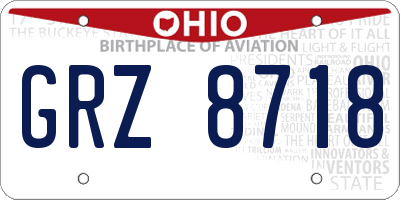 OH license plate GRZ8718