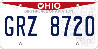 OH license plate GRZ8720