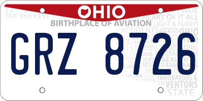OH license plate GRZ8726