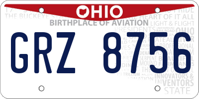 OH license plate GRZ8756