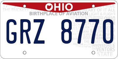 OH license plate GRZ8770