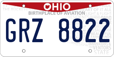 OH license plate GRZ8822