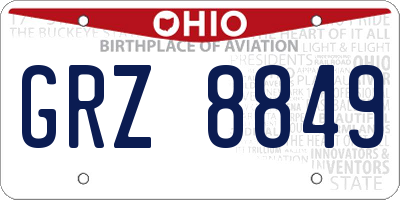 OH license plate GRZ8849