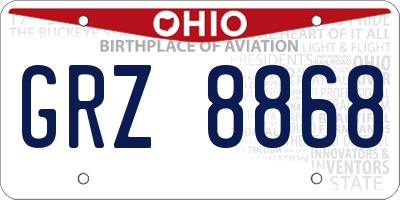 OH license plate GRZ8868