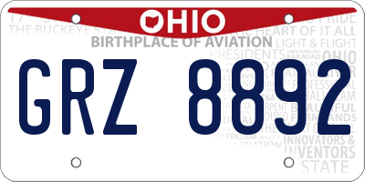 OH license plate GRZ8892