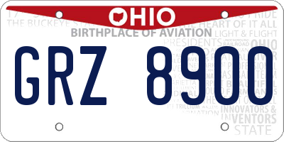 OH license plate GRZ8900