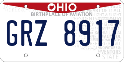 OH license plate GRZ8917