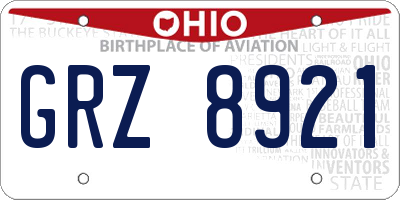 OH license plate GRZ8921
