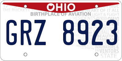 OH license plate GRZ8923