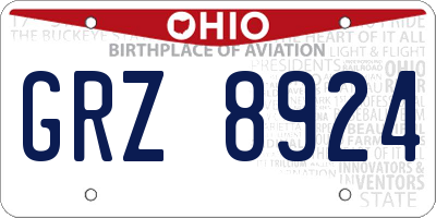 OH license plate GRZ8924