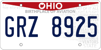 OH license plate GRZ8925