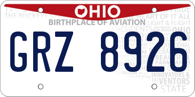 OH license plate GRZ8926