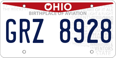 OH license plate GRZ8928