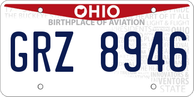 OH license plate GRZ8946