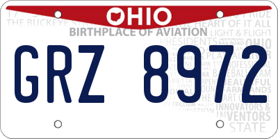 OH license plate GRZ8972