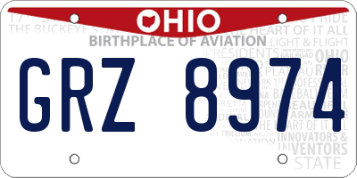 OH license plate GRZ8974