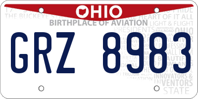 OH license plate GRZ8983