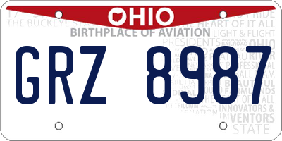 OH license plate GRZ8987