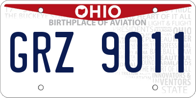 OH license plate GRZ9011