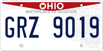 OH license plate GRZ9019