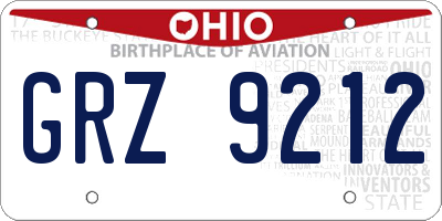 OH license plate GRZ9212