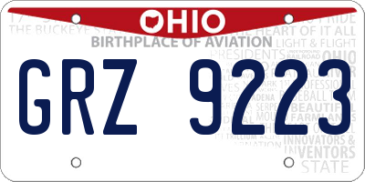 OH license plate GRZ9223