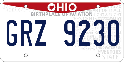 OH license plate GRZ9230