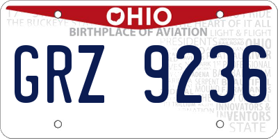 OH license plate GRZ9236