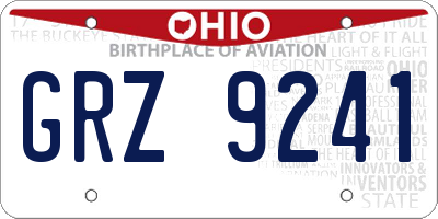 OH license plate GRZ9241