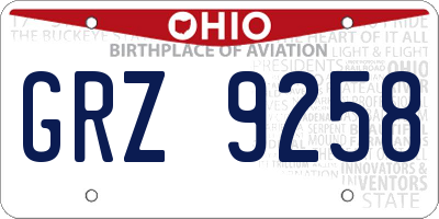 OH license plate GRZ9258