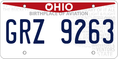 OH license plate GRZ9263