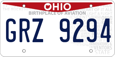 OH license plate GRZ9294