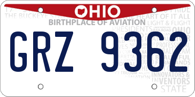 OH license plate GRZ9362