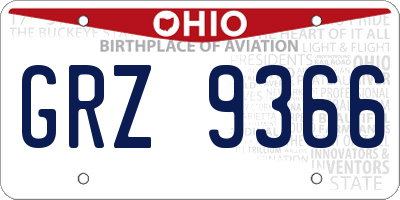 OH license plate GRZ9366