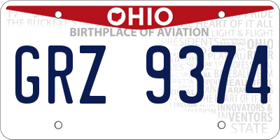OH license plate GRZ9374