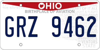 OH license plate GRZ9462
