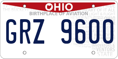 OH license plate GRZ9600