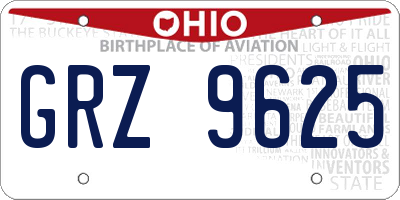 OH license plate GRZ9625