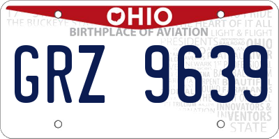 OH license plate GRZ9639