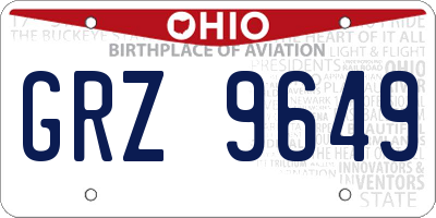 OH license plate GRZ9649