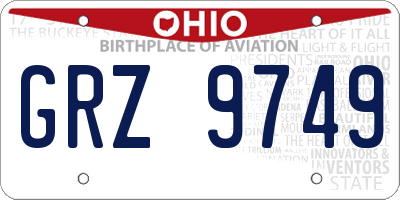 OH license plate GRZ9749