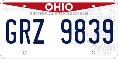 OH license plate GRZ9839