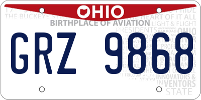 OH license plate GRZ9868