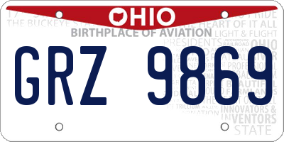 OH license plate GRZ9869