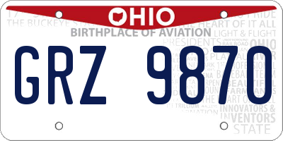 OH license plate GRZ9870