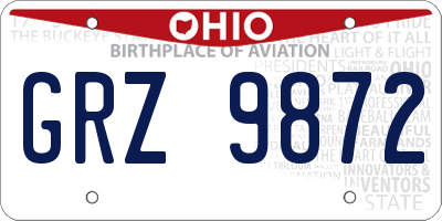 OH license plate GRZ9872